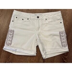 Prana Organic Women's White Demen Stretch Denim Jean Shorts Embroidered 8 29